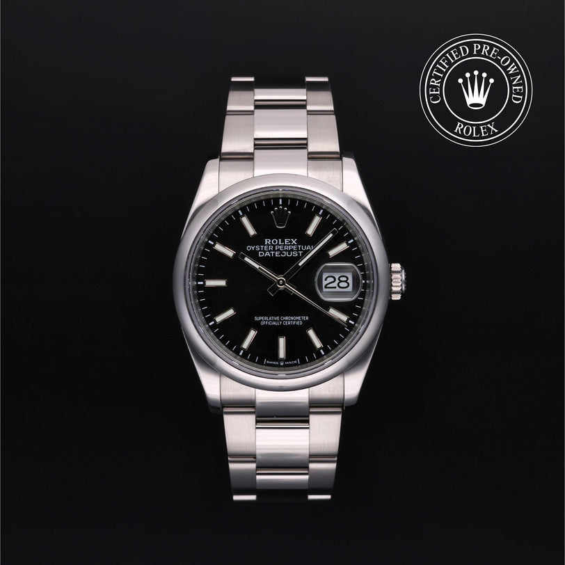 Rolex Certified Pre-owned Datejust M126200-0004 front on black background