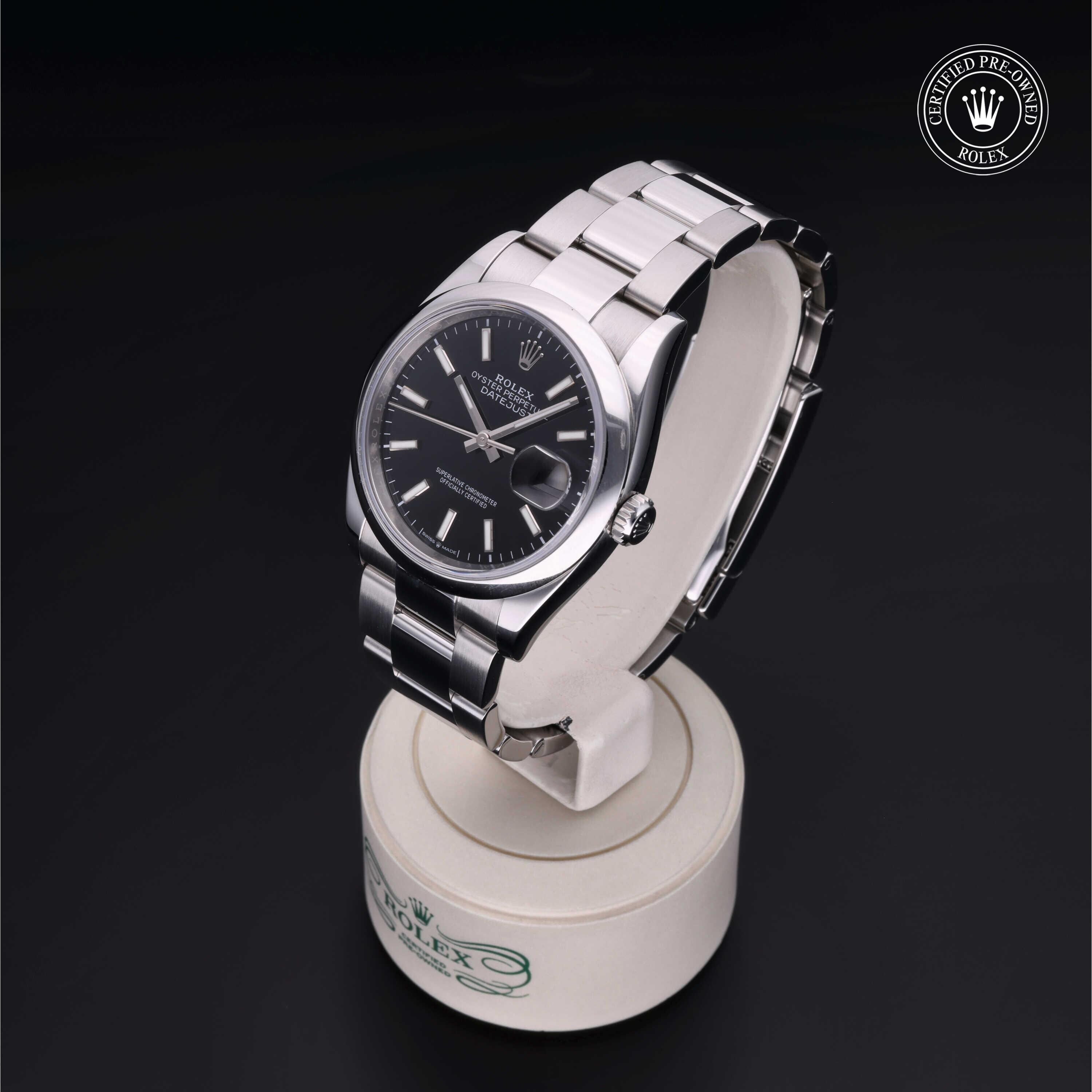 Rolex Certified Pre-owned Datejust M126200-0004 front on black background