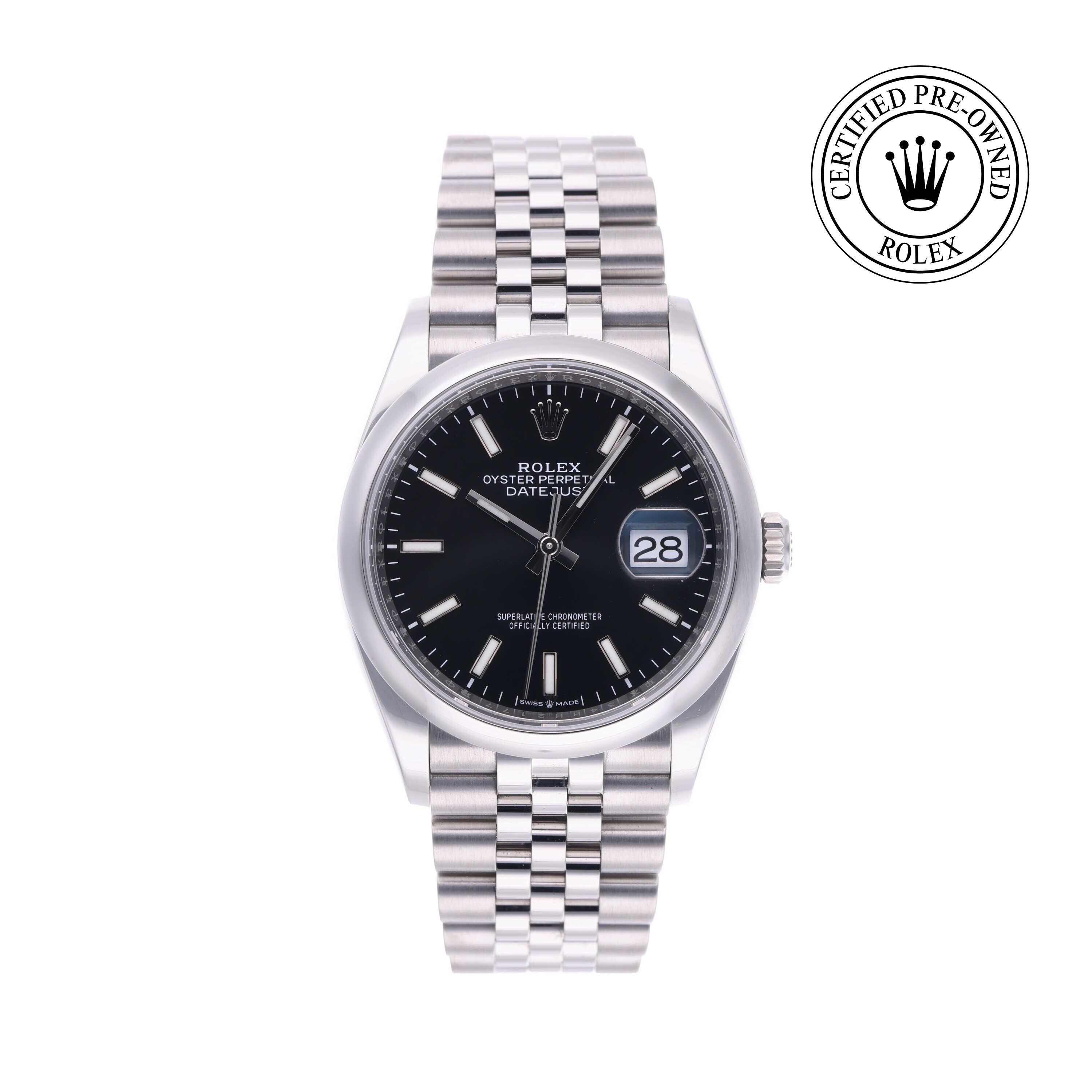 Rolex Certified Pre-owned Datejust M126200-0003 front on white background