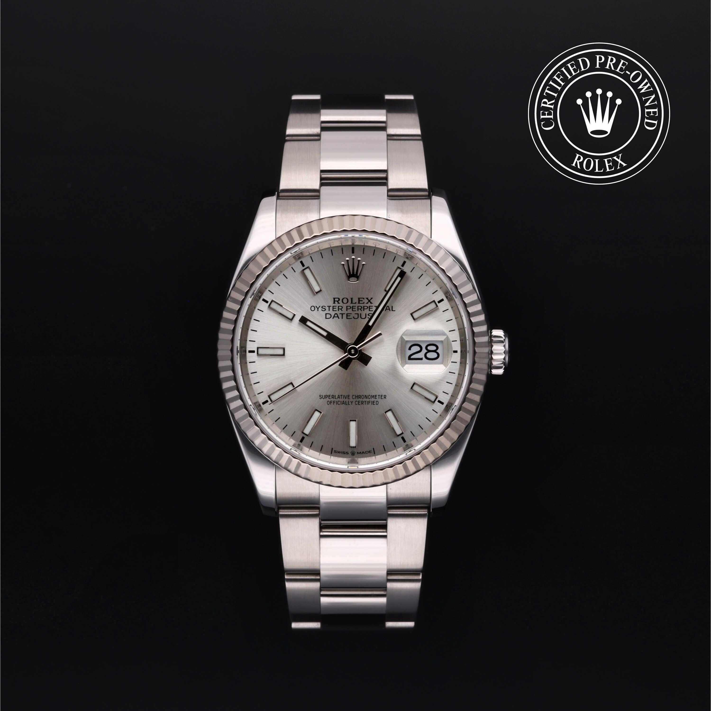 Rolex Certified Pre-owned Datejust M126234-0014 front on black background