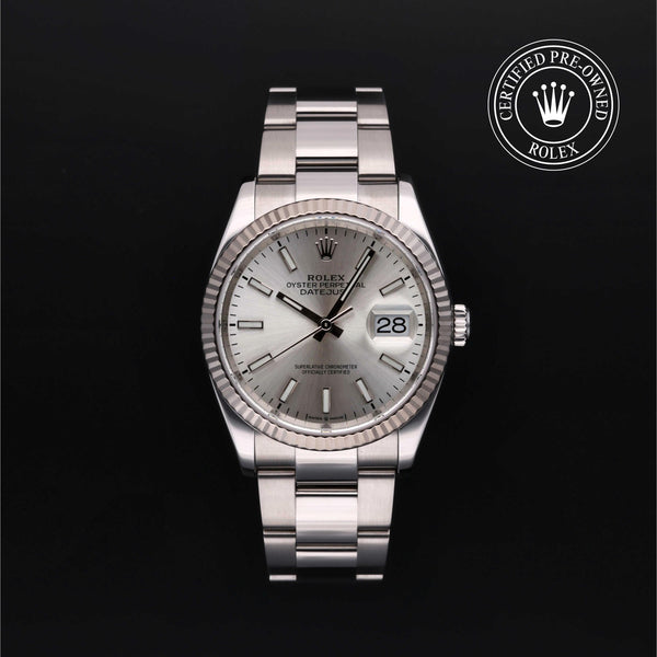 Rolex Certified Pre-owned Datejust M126234-0014 front on black background