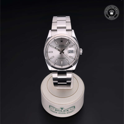 Rolex Certified Pre-owned Datejust M126234-0014 front on black background