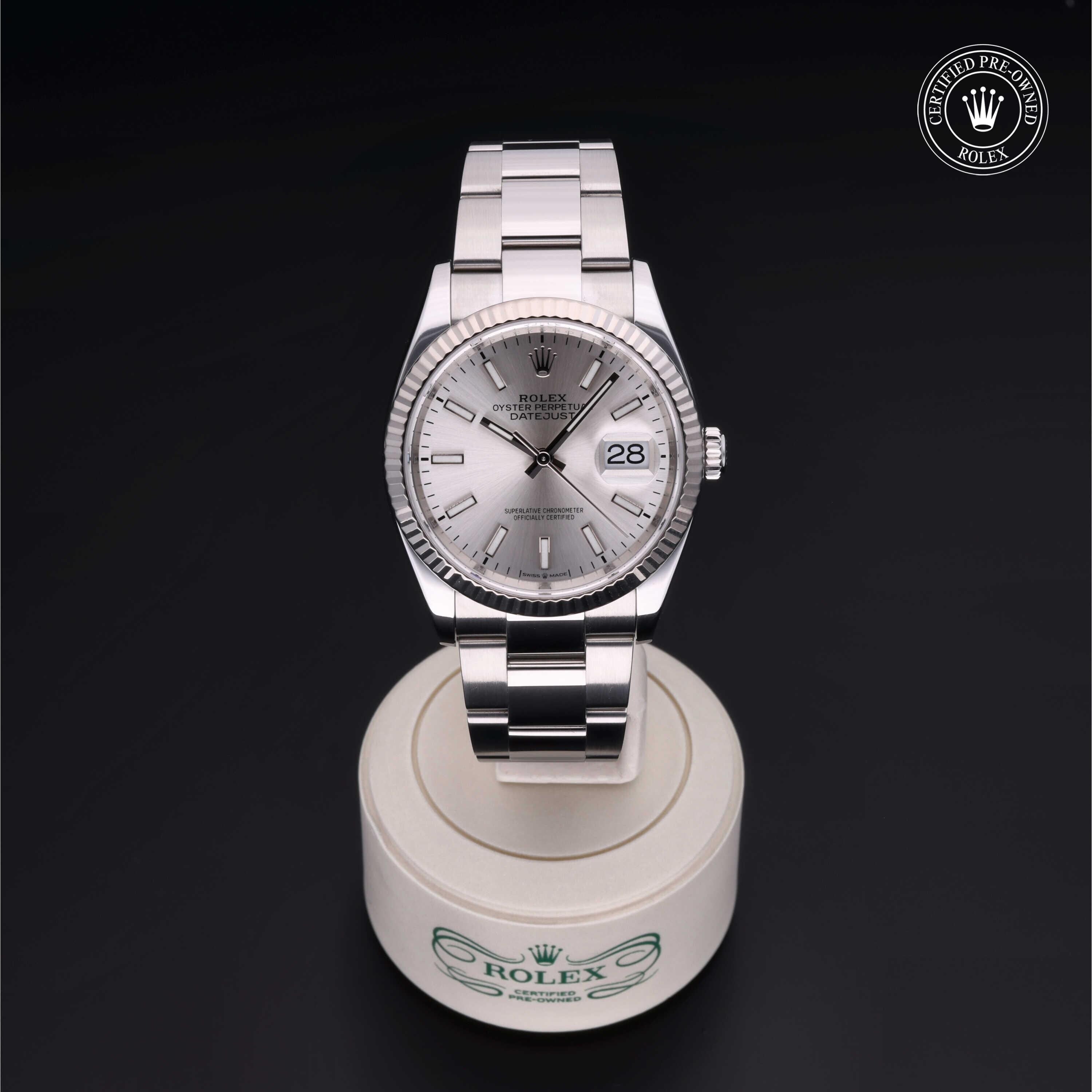 Rolex Certified Pre-owned Datejust M126234-0014 front on black background