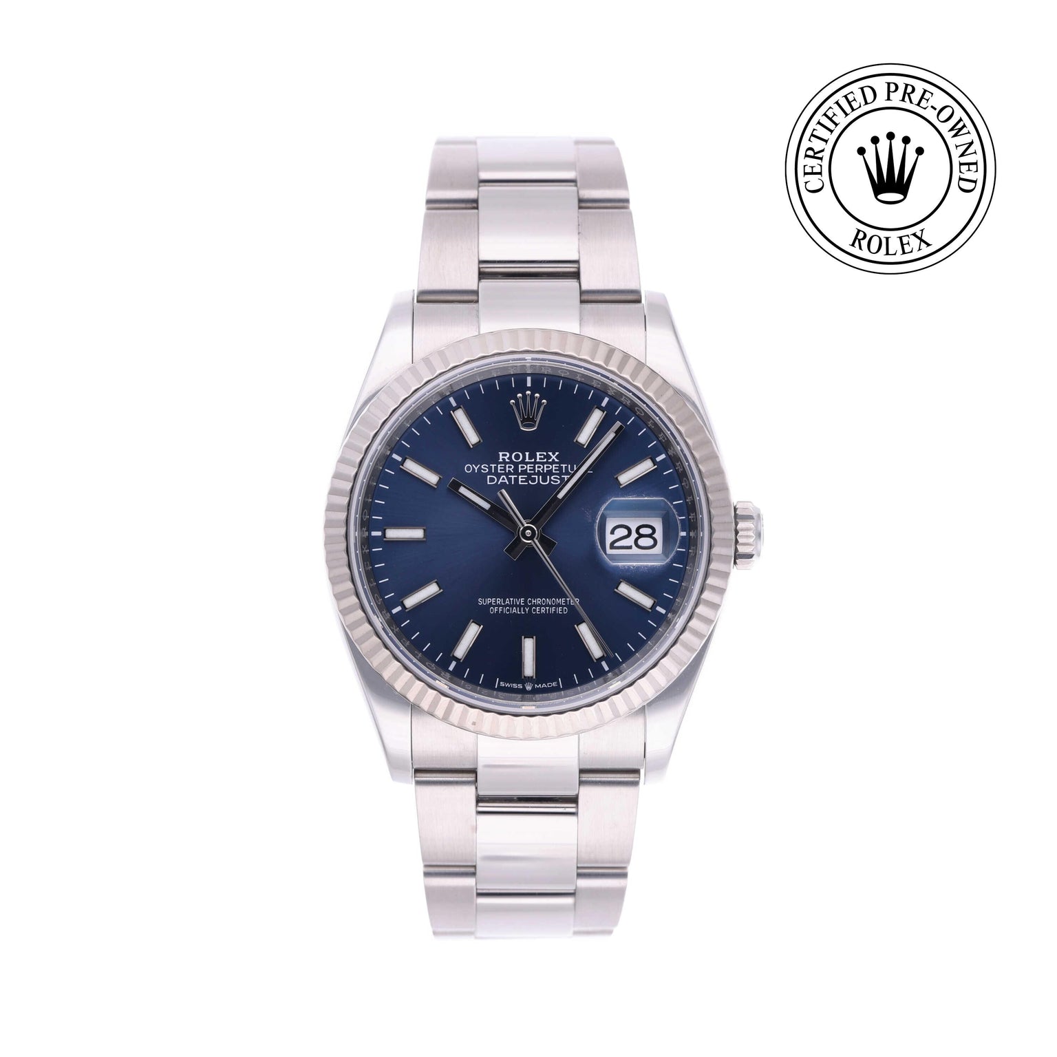 Rolex CPO Datejust M126234 front on white background