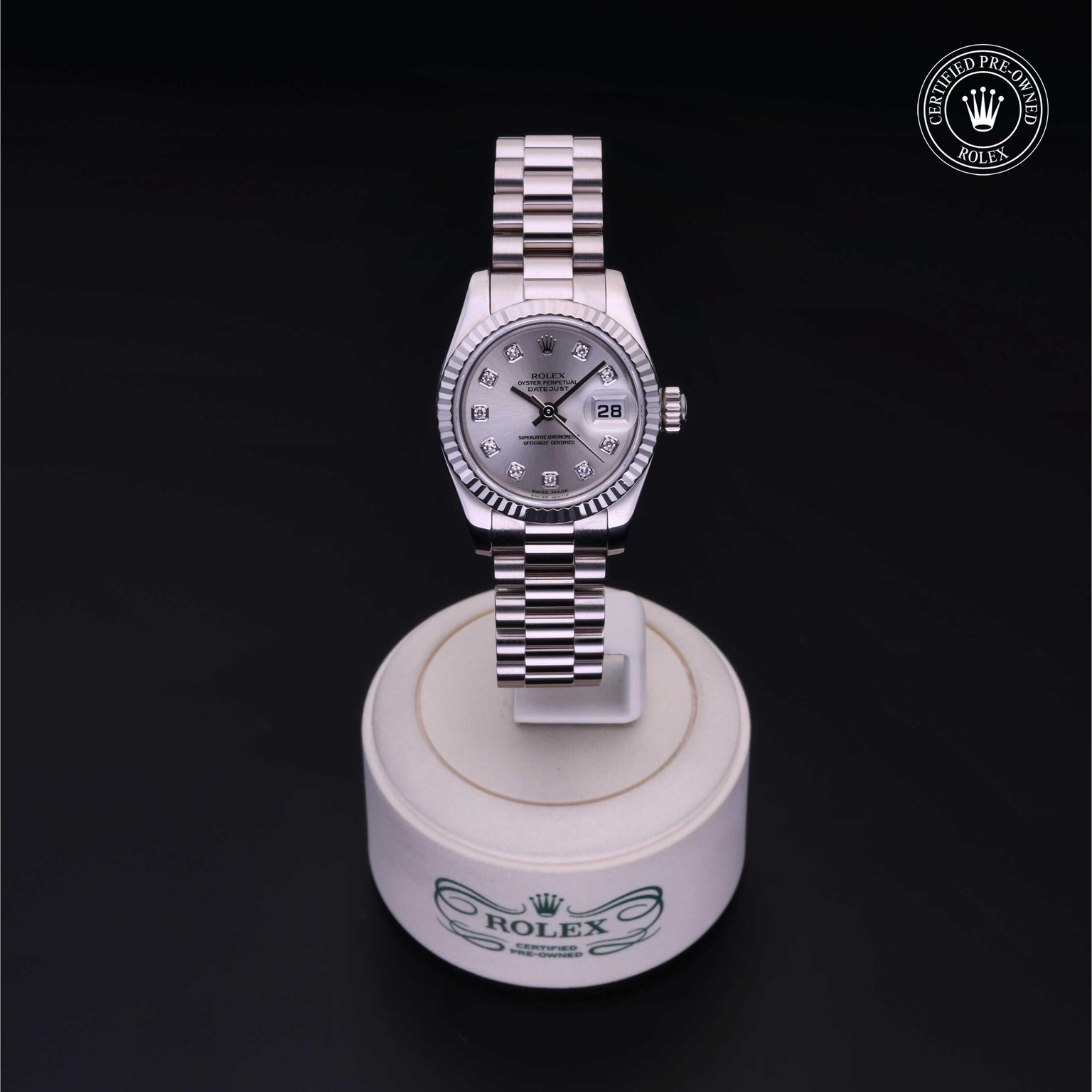 Rolex Certified Pre-owned Lady Datejust M179179-0066 front on black background