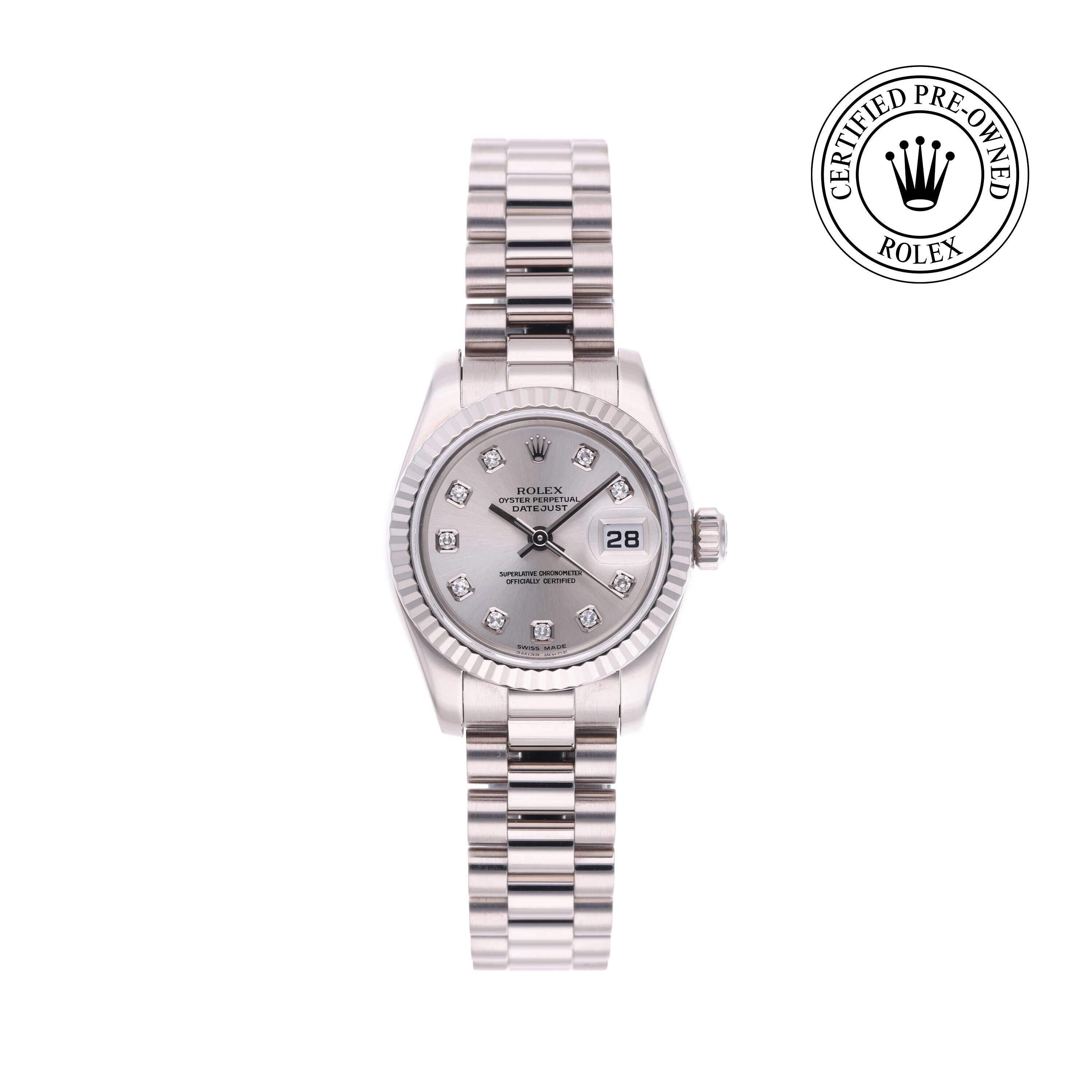 Rolex Certified Pre-owned Lady Datejust M179179-0066 front on white background