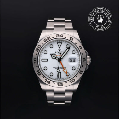 Rolex Certified Pre-owned Explorer M216570-0001 front on black background