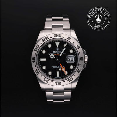 Rolex Certified Pre-owned Explorer M216570-0002 front on black background