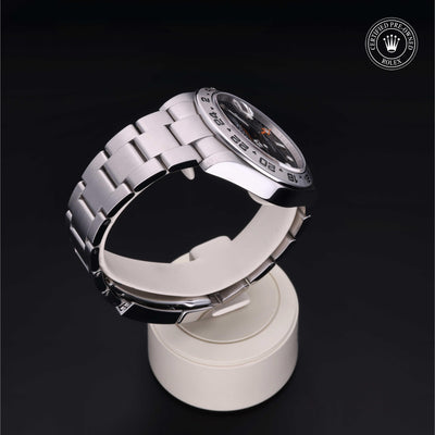 Rolex Certified Pre-owned Explorer M216570-0002 front on black background