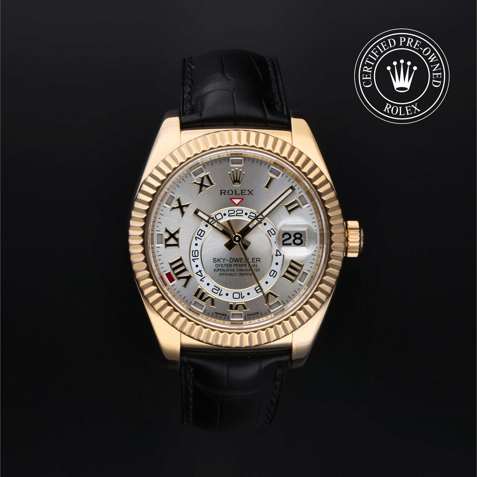 Rolex Certified Pre-owned Sky-Dweller M326138-0003 front on black background