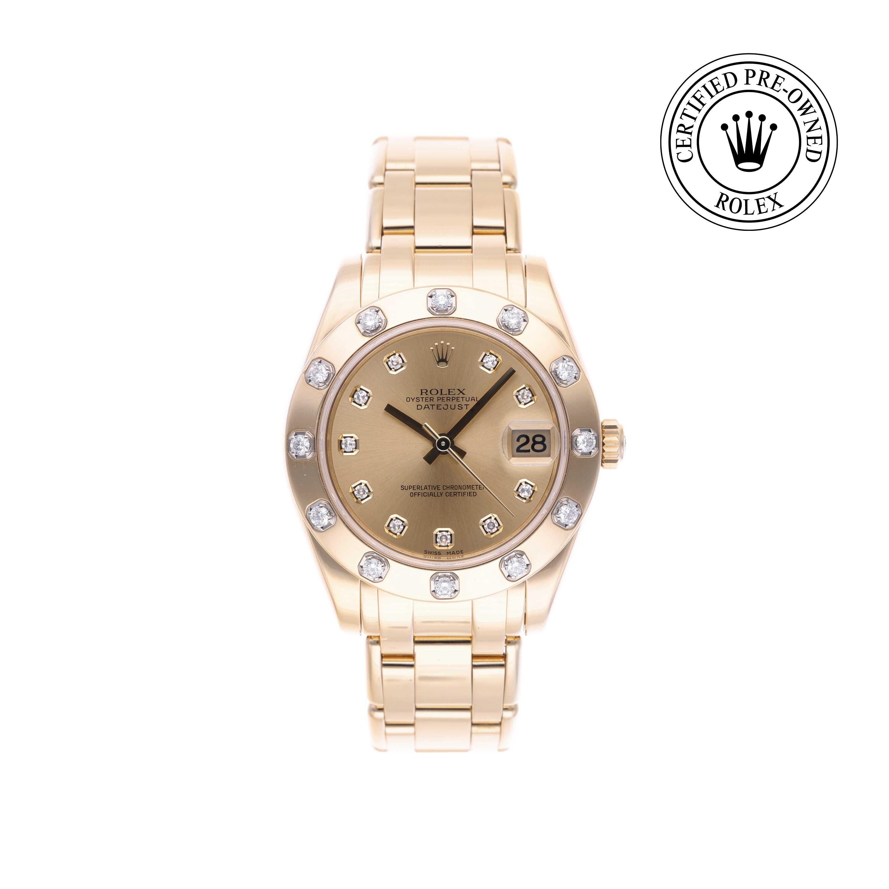 Rolex Certified Pre-owned Pearlmaster M81318-0007 front on white background