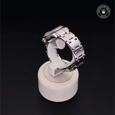 Rolex CPO Pearlmaster M80299 front on white background