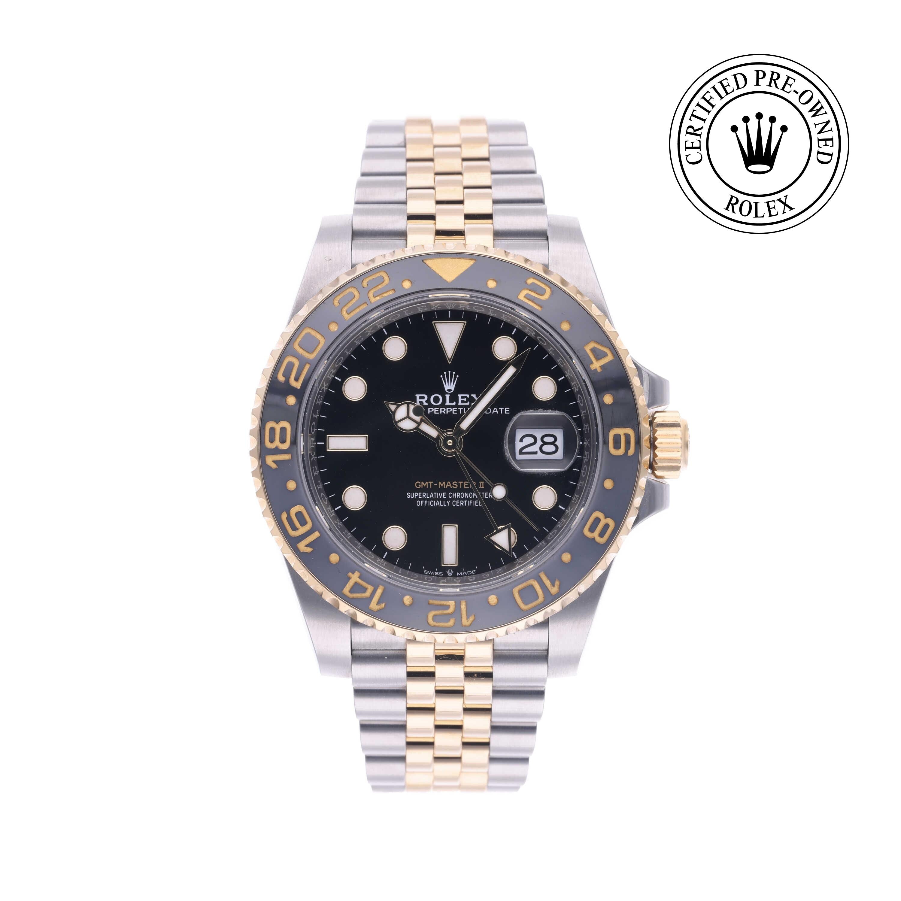 Rolex Certified Pre-owned GMT II M126713GRNR-0001 front on white background