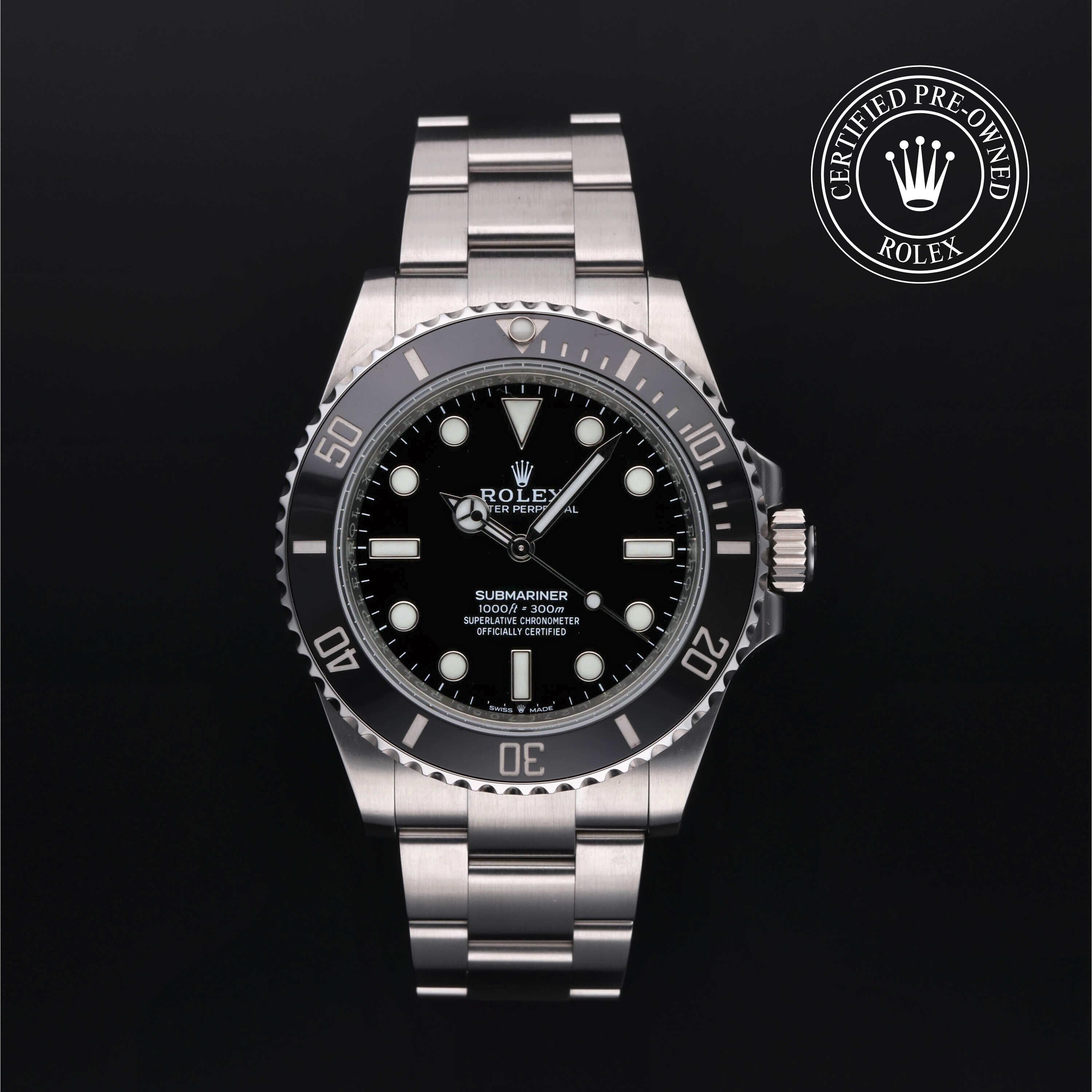Rolex Certified Pre-owned Submariner M124060-0001 front on black background