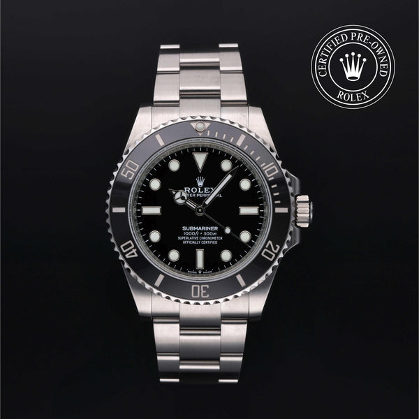 Rolex Certified Pre-owned Submariner M124060-0001 front on black background