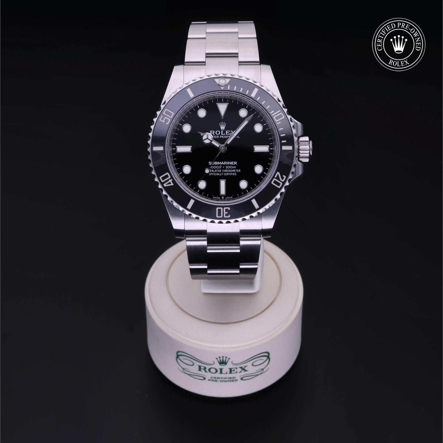 Rolex Certified Pre-owned Submariner M124060-0001 front on black background