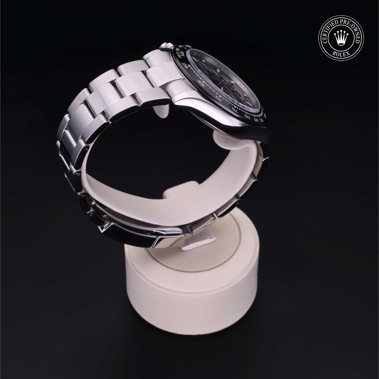 Rolex Certified Pre-owned Daytona M116500LN-0002 front on black background