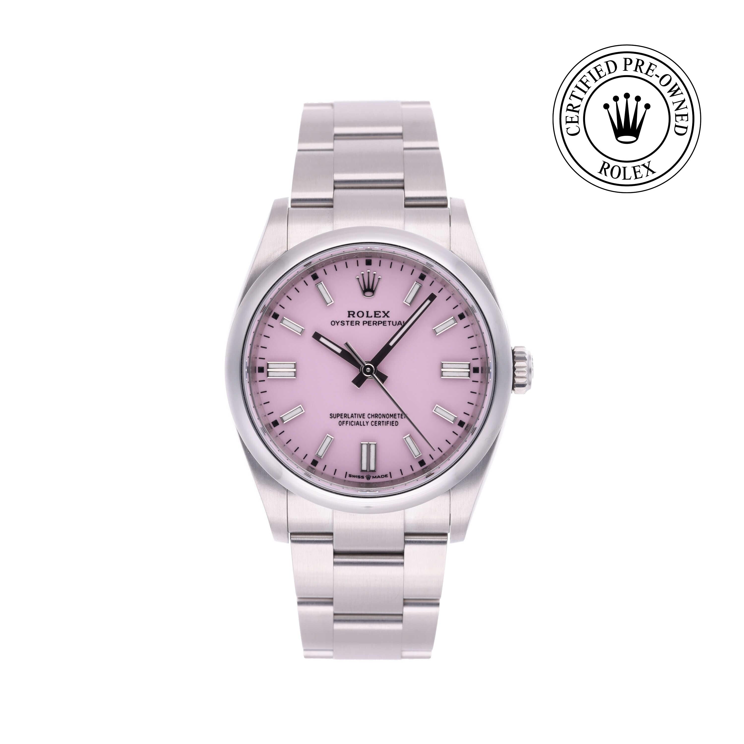 Rolex Certified Pre-owned Oyster Perpetual M126000-0008 front on white background