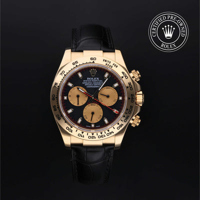 Rolex Certified Pre-owned Daytona M116518-0037 front on black background