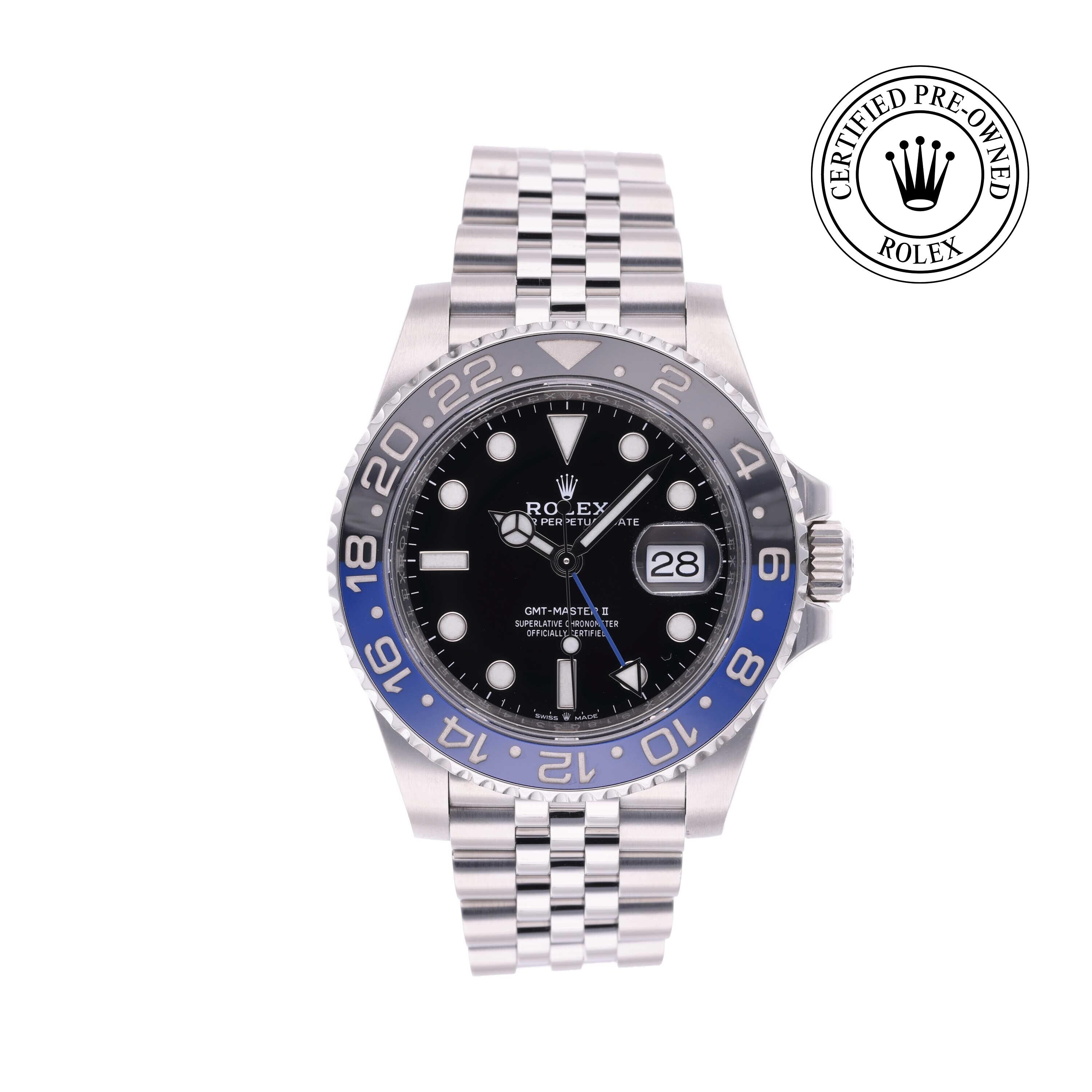 Rolex Certified Pre-owned GMT M126710BLNR-0002 front on white background