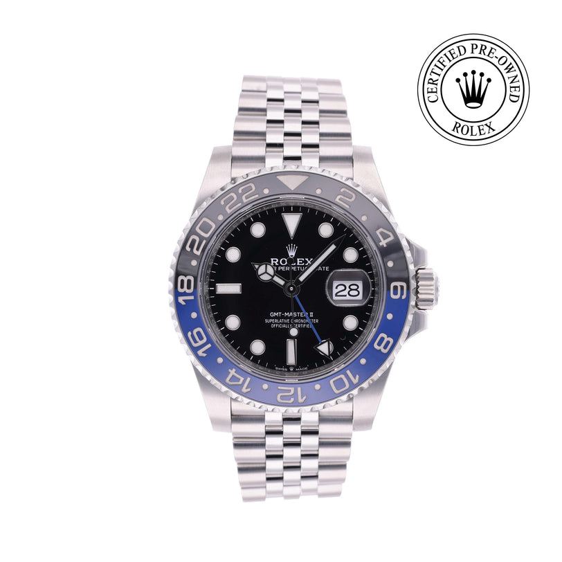Rolex Certified Pre-owned GMT M126710BLNR-0002 front on white background