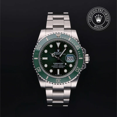 Rolex Certified Pre-owned Submariner M116610LV-0002 front on black background