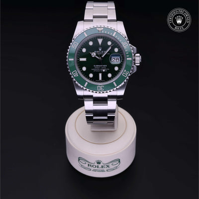 Rolex Certified Pre-owned Submariner M116610LV-0002 front on black background