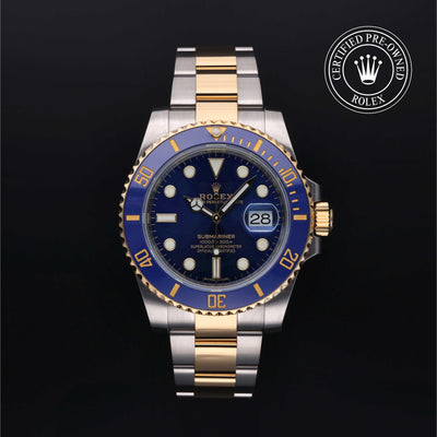 Rolex Certified Pre-owned Submariner M116613LB-0005 front on black background