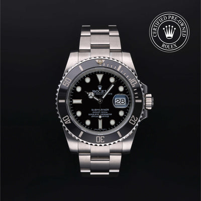Rolex Certified Pre-owned Submariner M116610LN-0001 front on black background