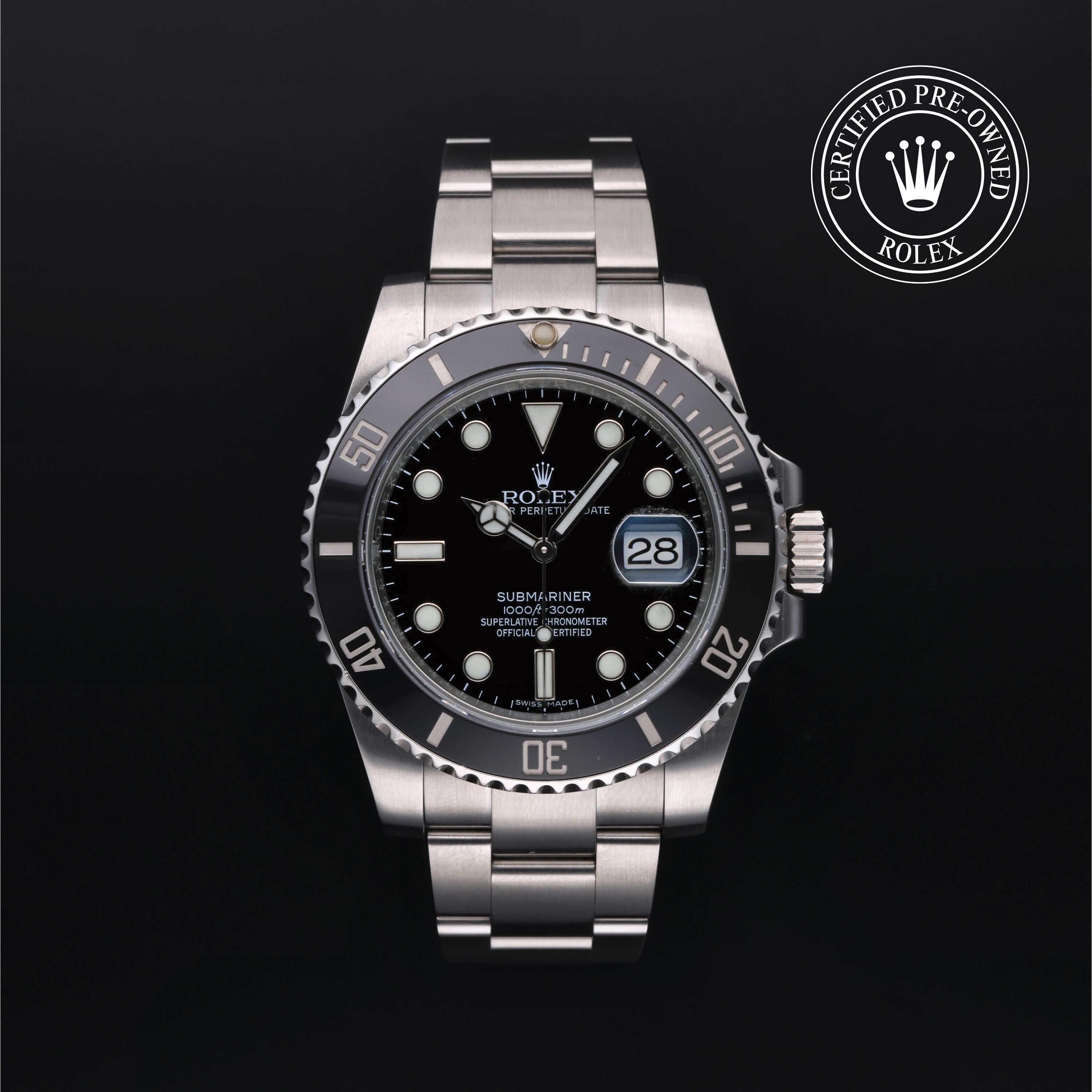 Rolex Certified Pre-owned Submariner M116610LN-0001 front on black background