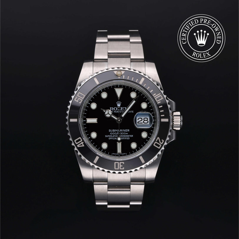 Rolex Certified Pre-owned Submariner M116610LN-0001 front on black background