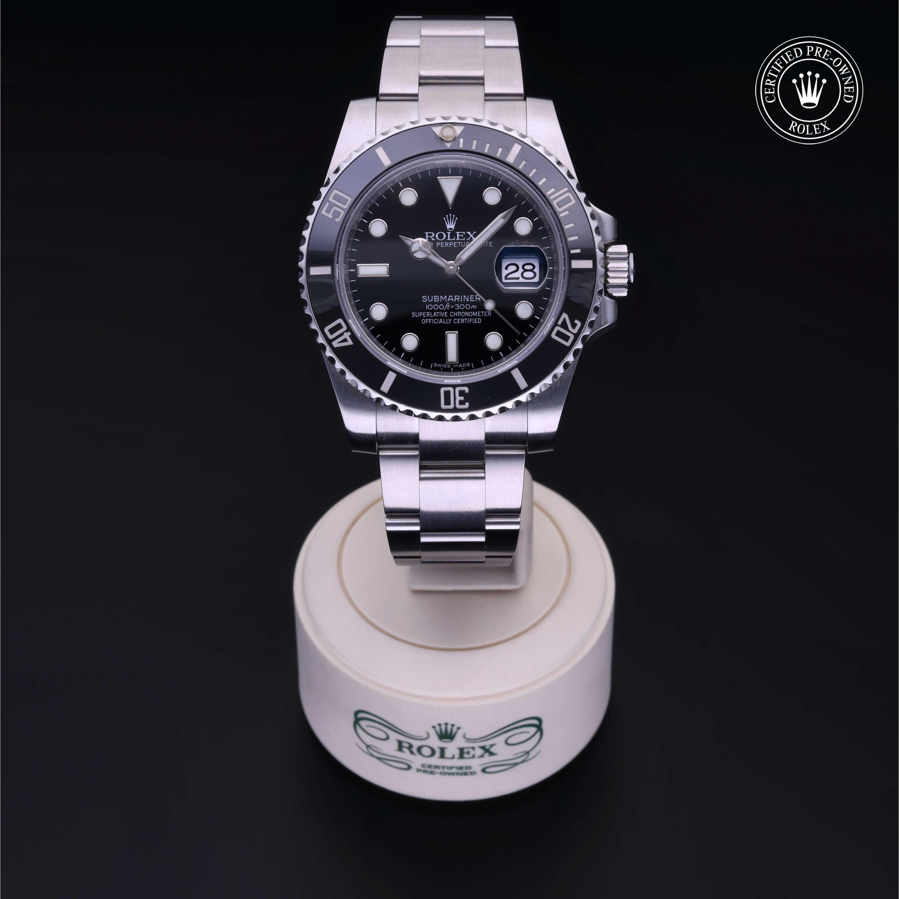 Rolex Certified Pre-owned Submariner M116610LN-0001 front on black background