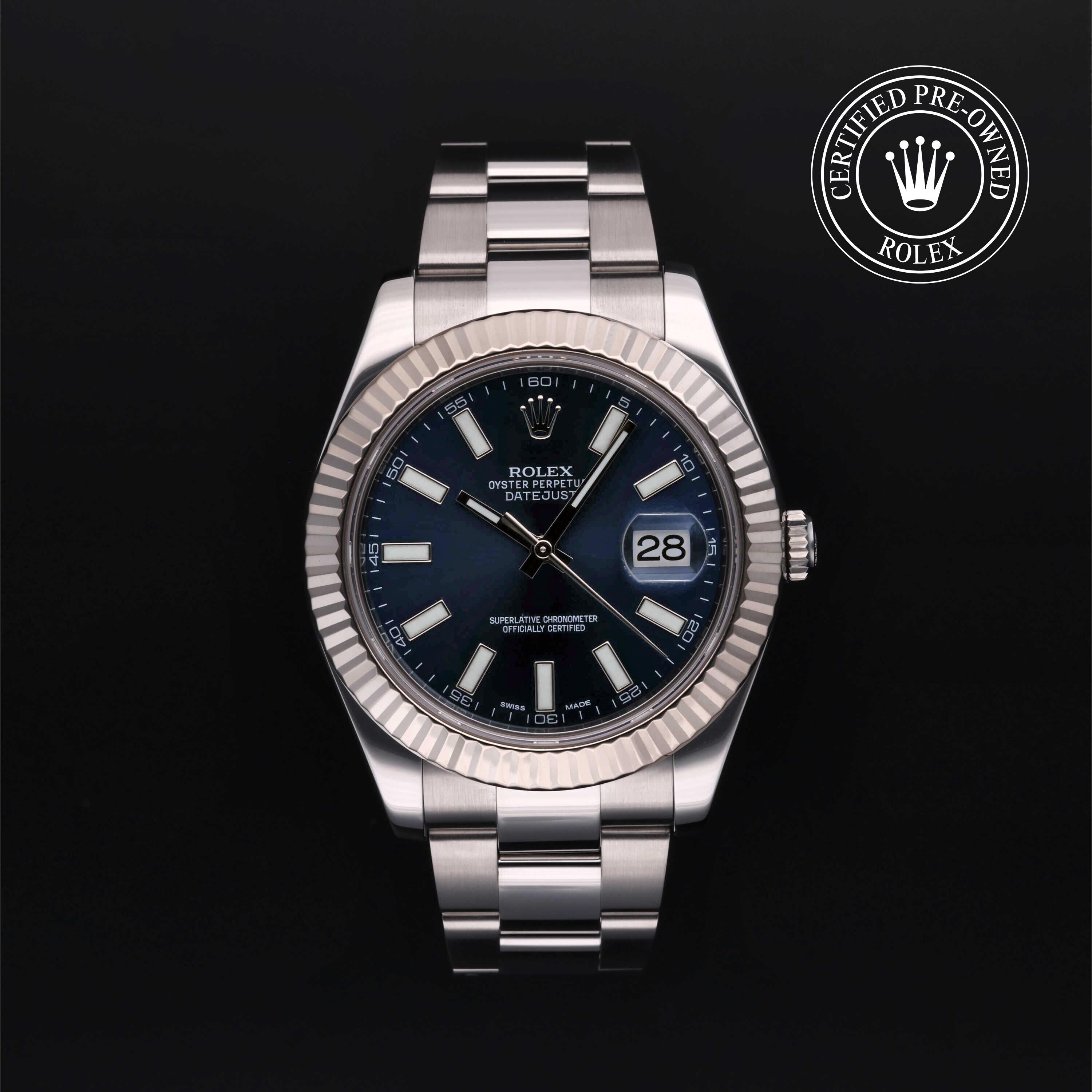 Rolex Certified Pre-owned Datejust M116334-0005 front on black background
