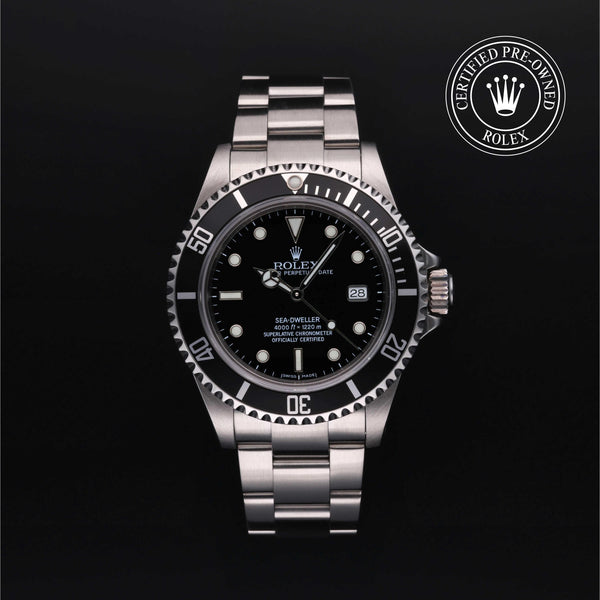 Rolex Certified Pre-owned Sea-Dweller M16600-0003 front on black background
