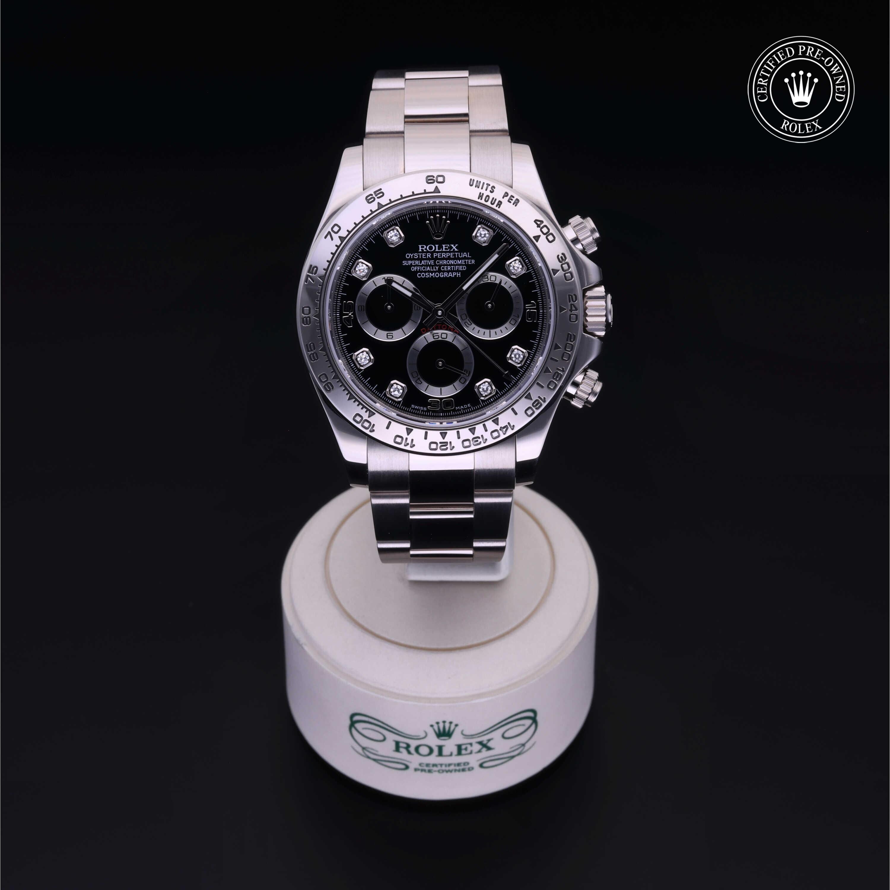 Rolex Certified Pre-owned Daytona M116509-0055 front on black background