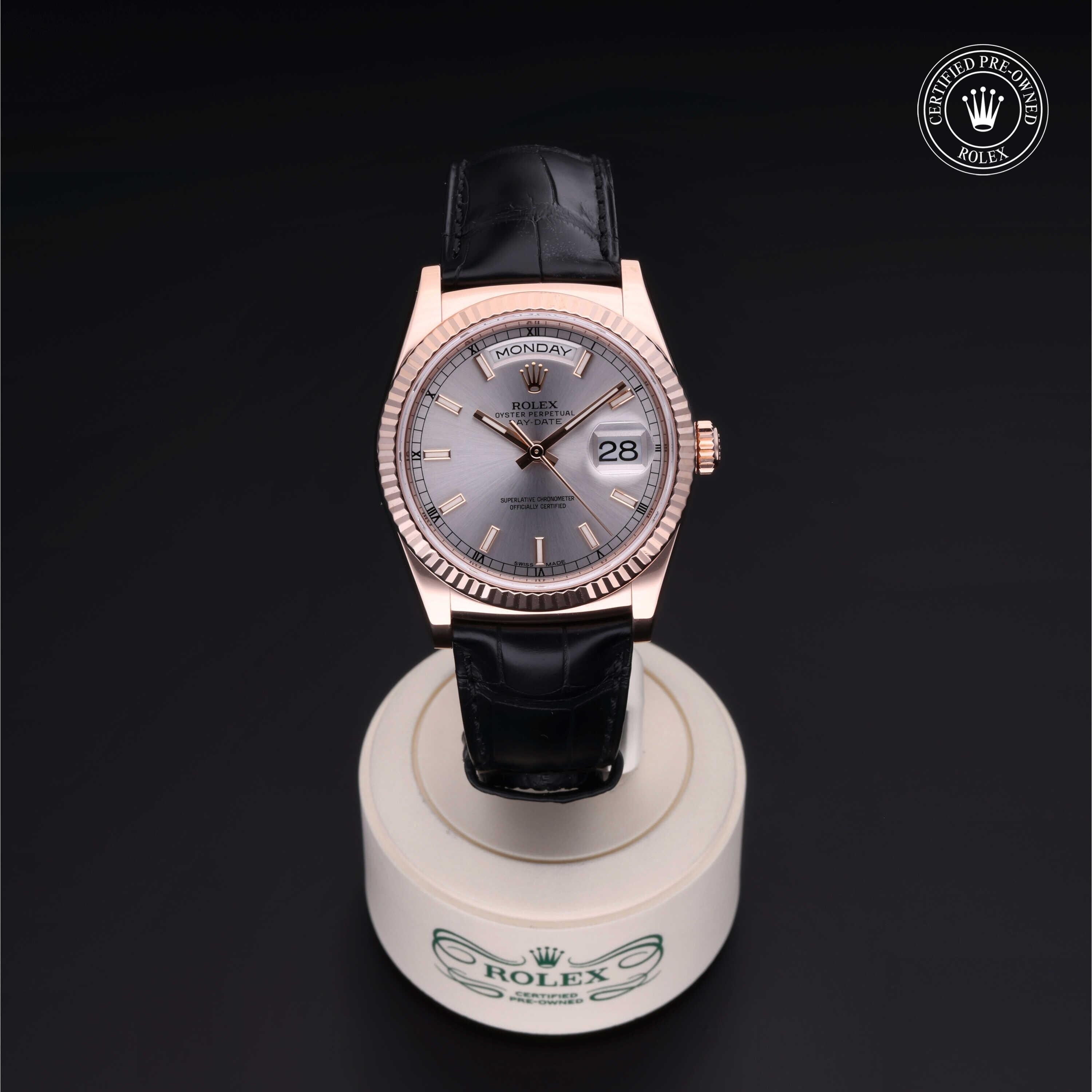 Rolex Certified Pre-owned Day-date M118135-0005 front on black background
