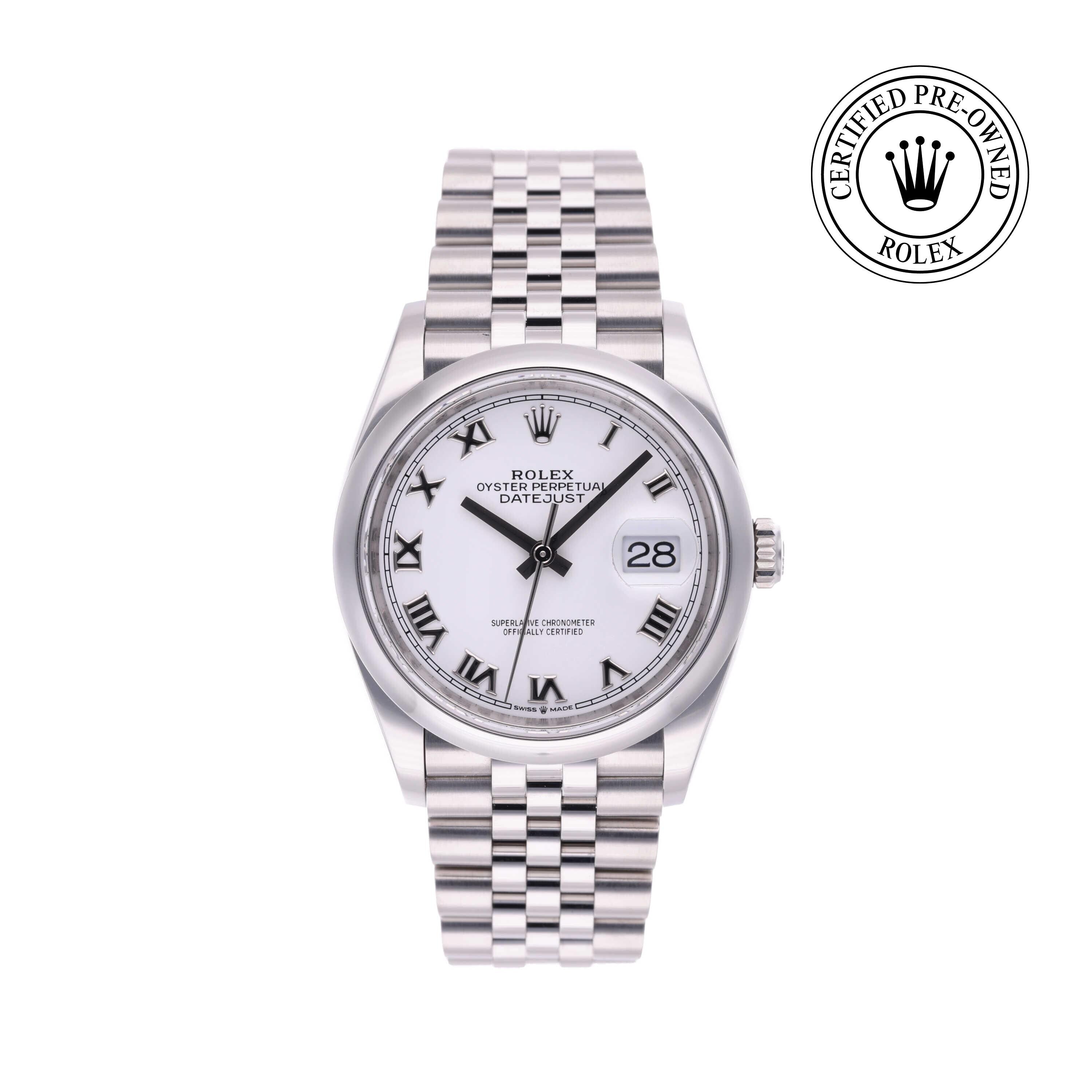 Rolex Certified Pre-owned Datejust M126200-0007 front on white background