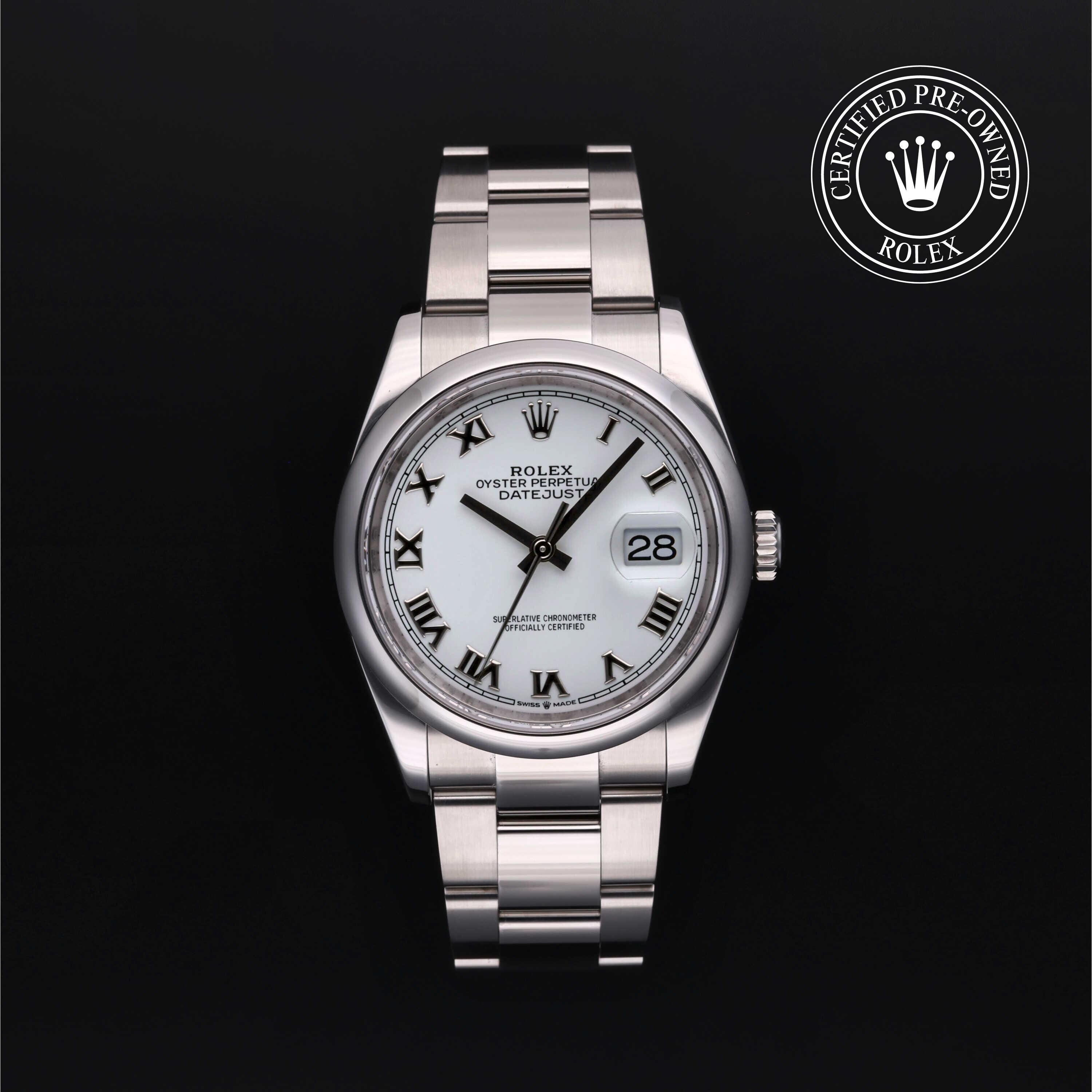 Rolex Certified Pre-owned Datejust M126200-0008 front on black background