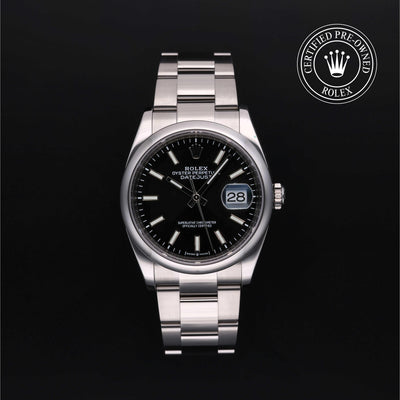 Rolex Certified Pre-owned Datejust M126200-0004 front on black background