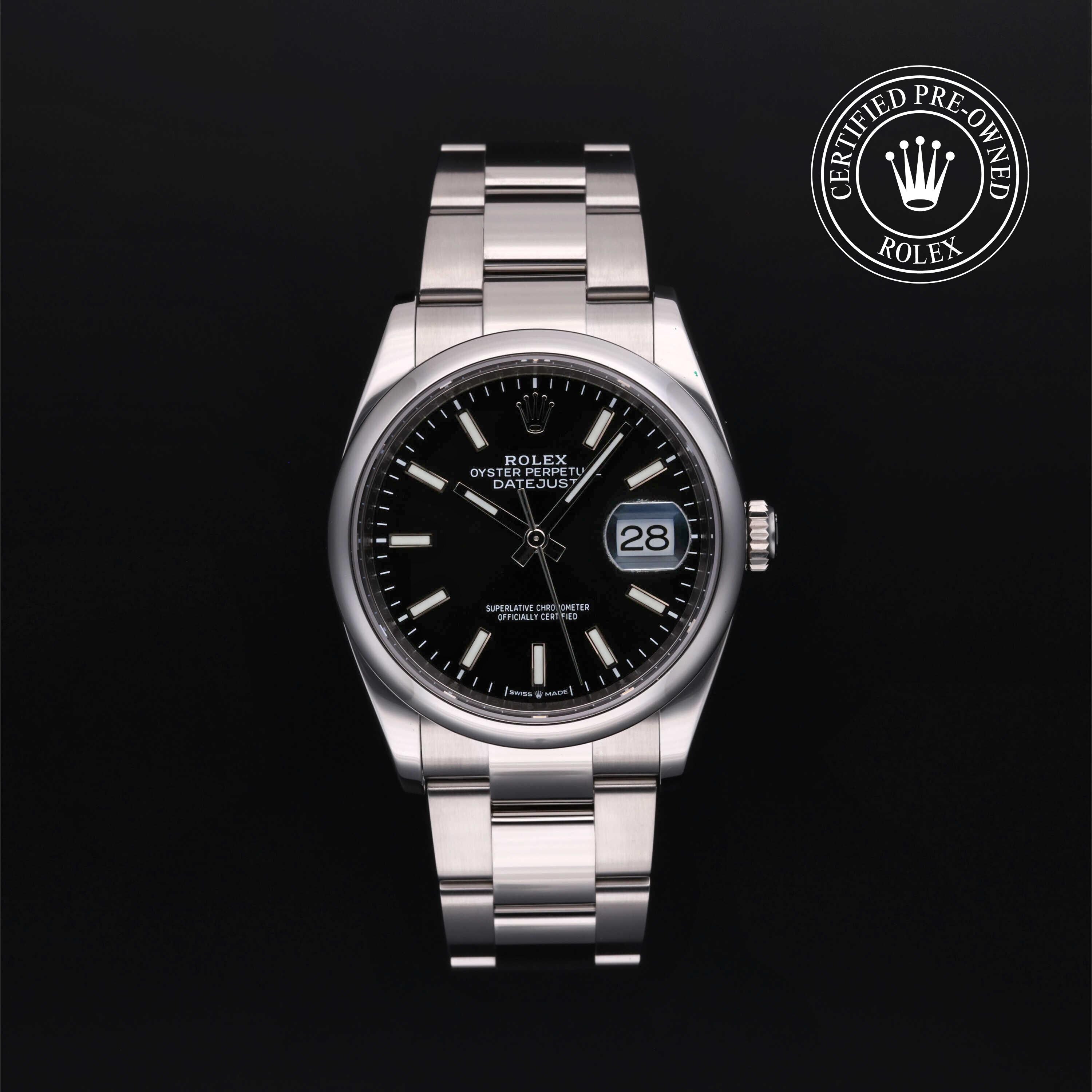 Rolex Certified Pre-owned Datejust M126200-0004 front on black background