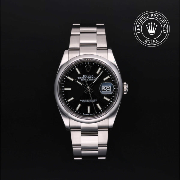 Rolex Certified Pre-owned Datejust M126200-0004 front on black background