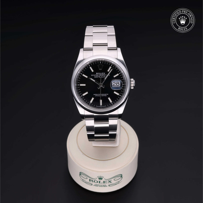 Rolex Certified Pre-owned Datejust M126200-0004 front on black background