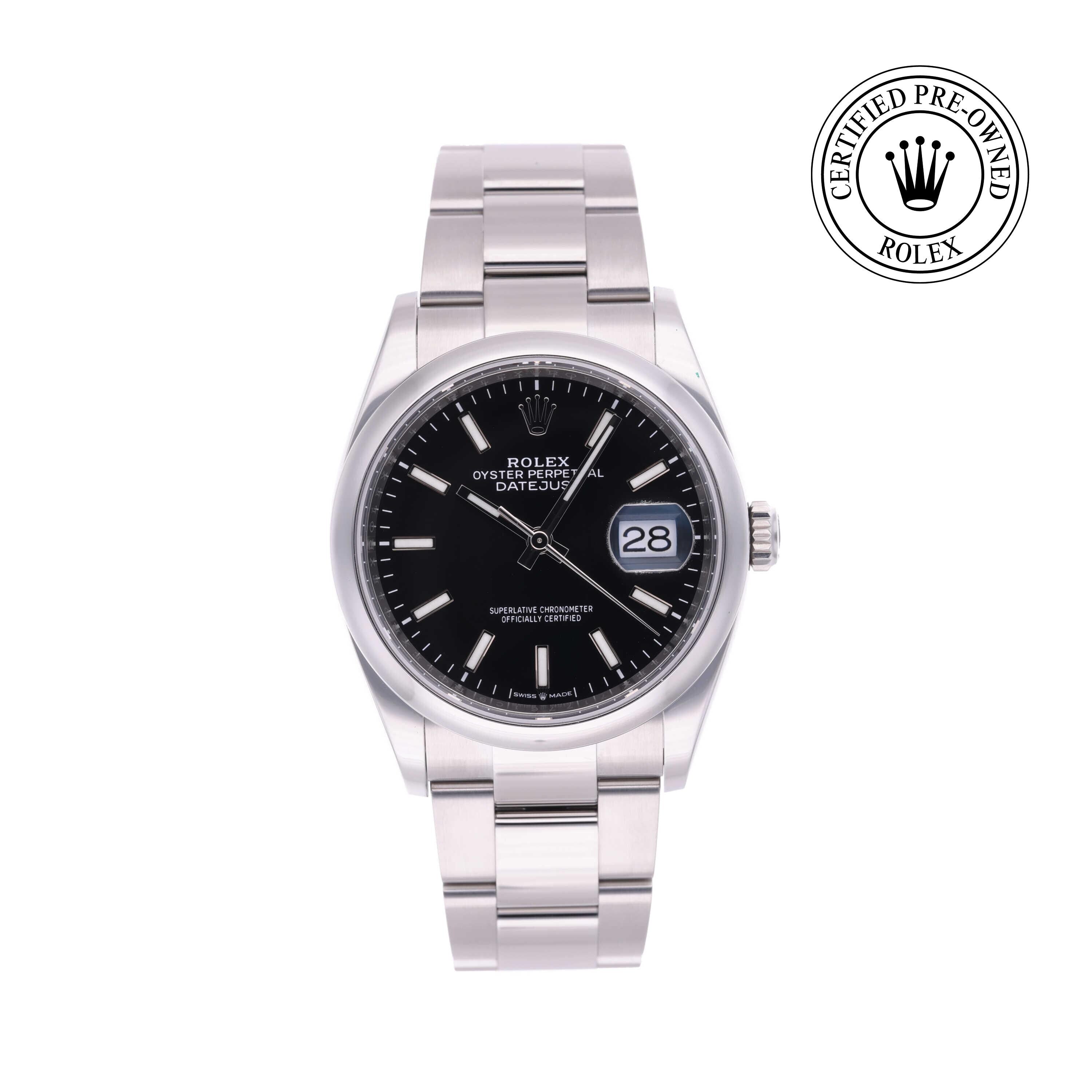 Rolex Certified Pre-owned Datejust M126200-0004 front on white background