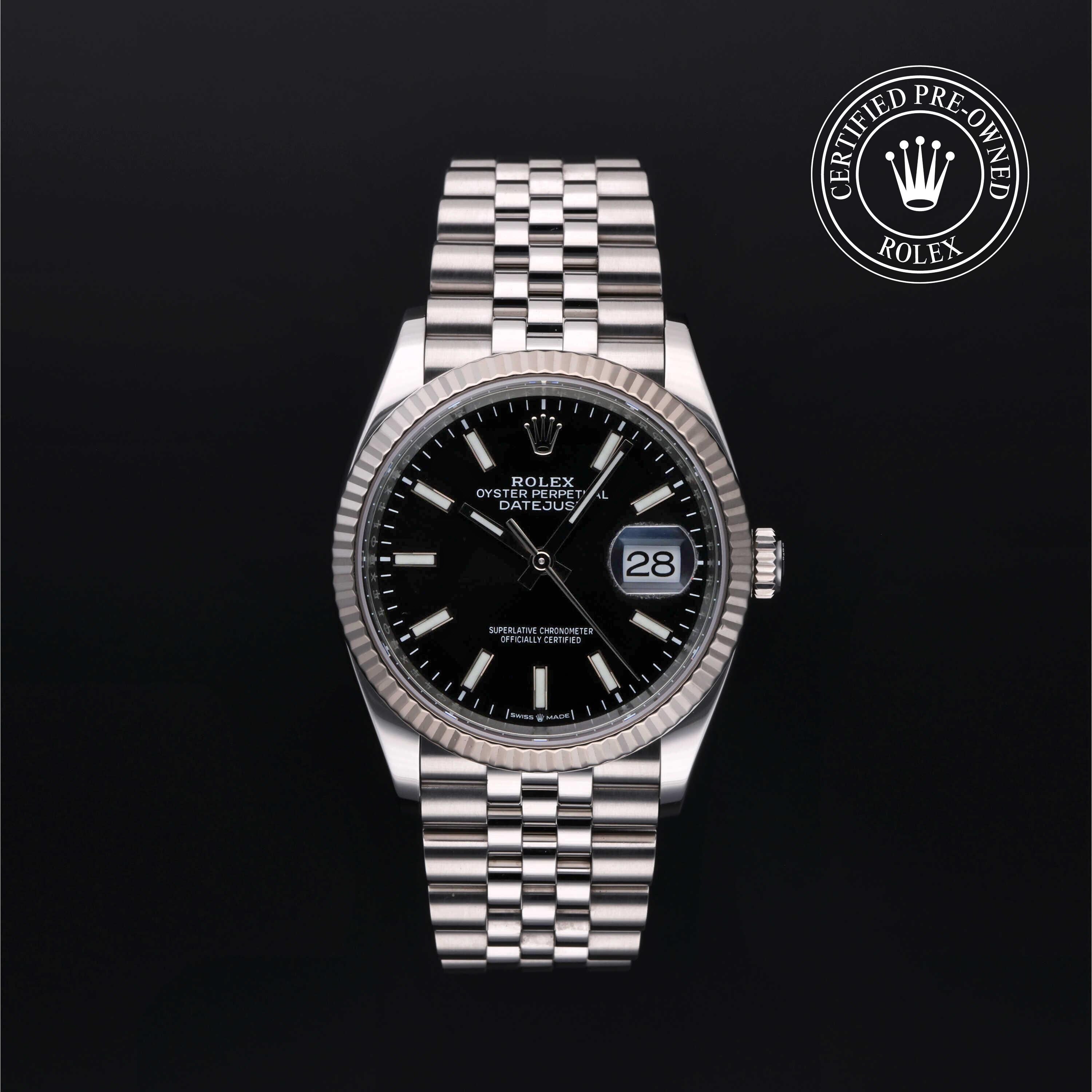 Rolex Certified Pre-owned Datejust M126234-0015 front on black background