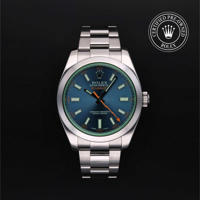 Rolex CPO Milgauss M116400GV front on white background