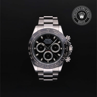 Rolex Certified Pre-owned Daytona M116500LN-0002 front on black background