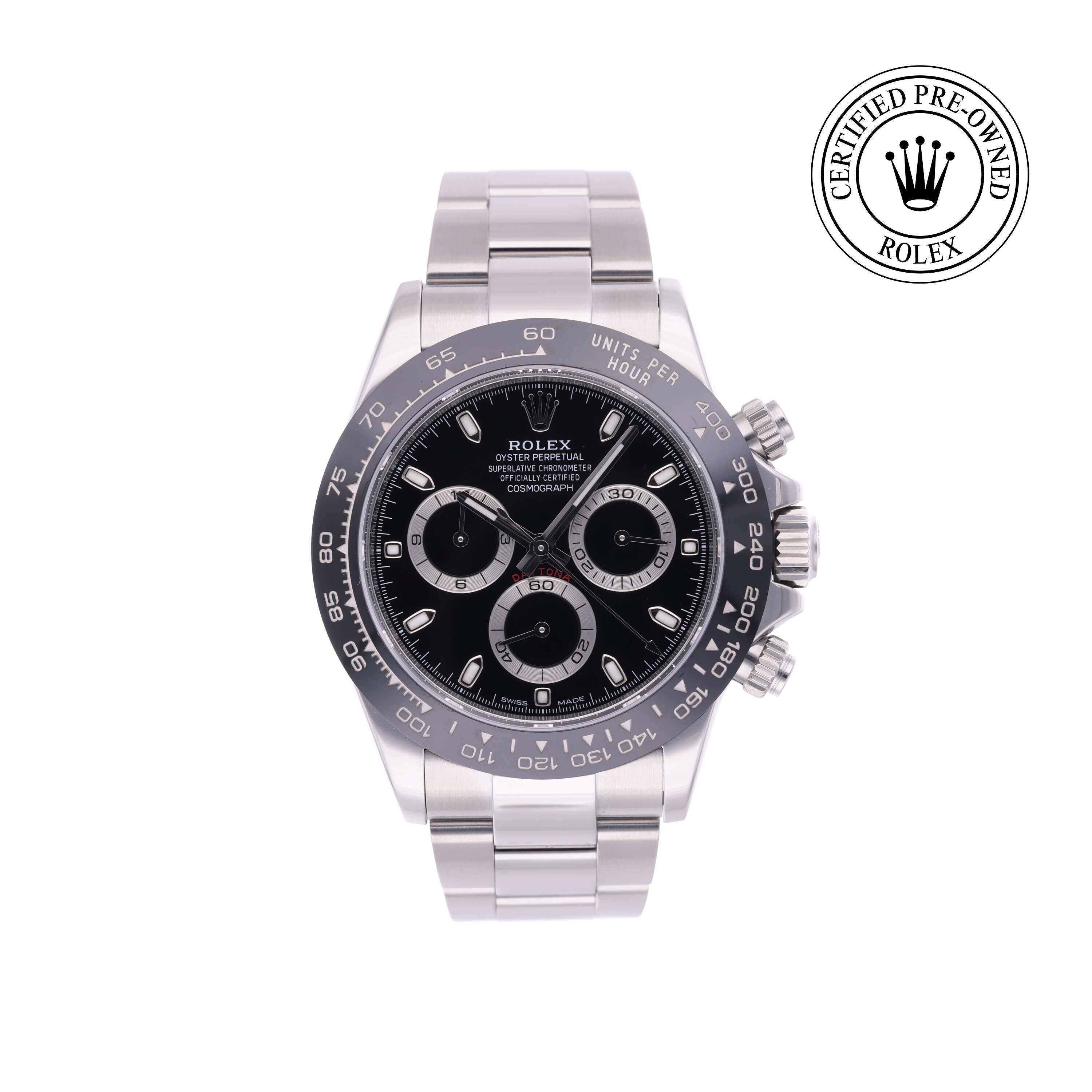 Rolex Certified Pre-owned Daytona M116500LN-0002 front on white background