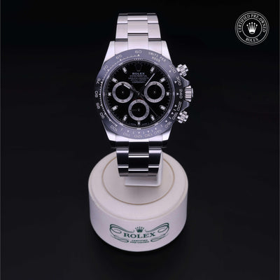 Rolex Certified Pre-owned Daytona M116500LN-0002 front on black background