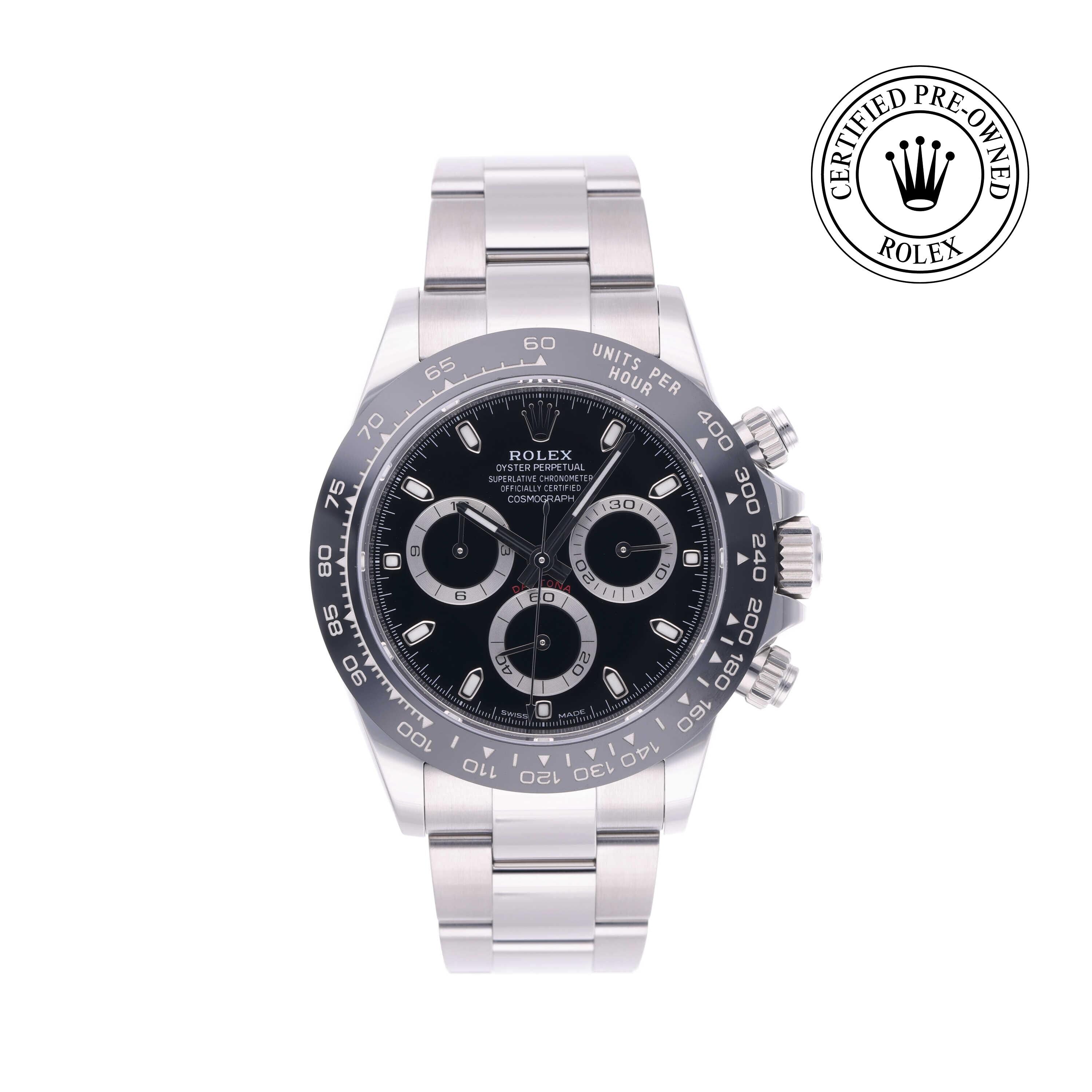 Rolex Certified Pre-owned Daytona M116500LN-0002 front on white background