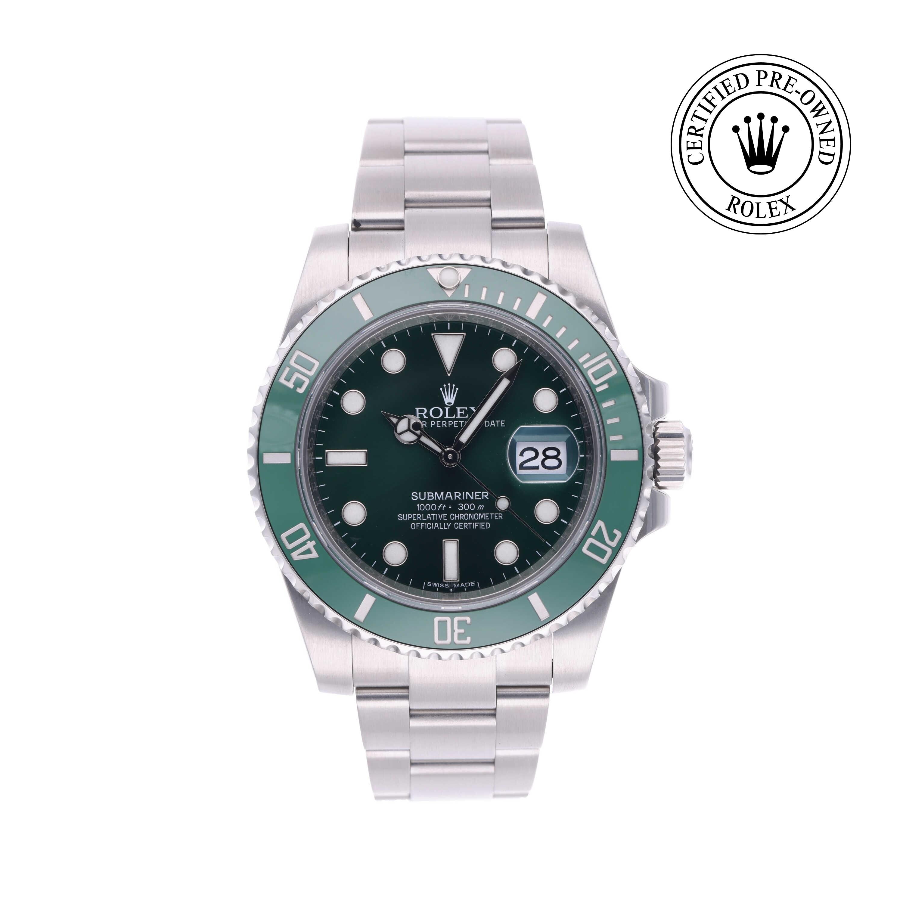 Rolex Certified Pre-owned Submariner M116610LV-0002 front on white background